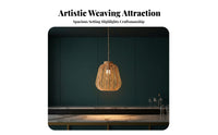 Woven Pendant Light Vintage Styled Rattan Design Lampshade Aesthetic Woven Lamp Shade for Restaurant, Dining Room, Coffee Shop