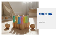 Children's Wooden Bowling Toy Set, Educational Indoor Game, Unisex, Safe Material, Colorful Design