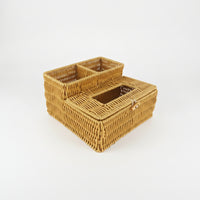 Rattan Tissue Box Cover with Side Organizer Divided Tissue Box Cover with Storage Compartment Rustic for Countertop