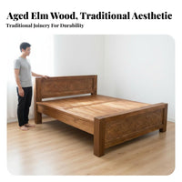 Chinese Design Foundation Bed Traditional Joinery Solid Wood Double Bed Hand Polished Bedroom Furniture for Homeowners, Guesthouse, Guest Room