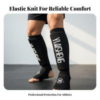 2 Pieces Shock Protection Kickboxing Shin Instep Guards for All Genders Knitted Training Shin Guards Elastic Fit for Combat Artists, Men