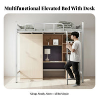 Loft Bed with Desk Multi-Functional Metal Loft Bed Frame Full-Length Guardrails for Students, Young Adults, Dormitory, Small Living Areas, Study Area