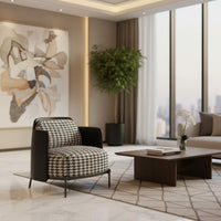 Fashion-Forward Houndstooth Armchair Stylish Design Upholstered Accent Chair Ergonomic spine supportrest Living Room Seating Wide Seat for Interior Designers, Business Owners, Reception Area, Hotel Lobby, cosmetics studio, Bedroom