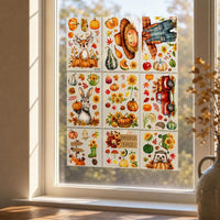 Thanksgiving Autumn Window Clings Scarecrow Pumpkin Static Decals for Glass Decor