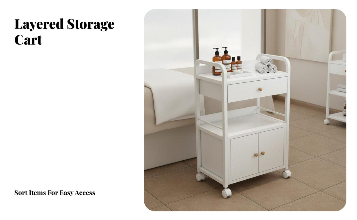 Large Capacity Salon Trolley Cart Effortless Mobility Rolling Salon Trolley Sturdy Structure Esthetician Rolling Cart Long-Lasting Construction for Aestheticians, Nail Technicians, Barber Shop, Medical Office, Bathroom, Office