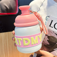 Keeps Cold & Hot Portable Water Cup with Lanyard Leak-Proof Candy Color Student Cup Easy to Clean for Students, Kids, School, Travel, Office