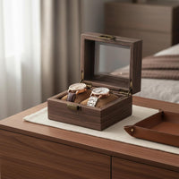 Walnut Watch Box Cushioned Slots Glass Lid Watch Box Velvet Velvet-Lined