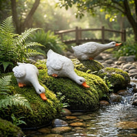 3 Pieces Decorative Goose Figurines White Goose Garden Statues Yard Ornament Realistic Orange Beak for Pond