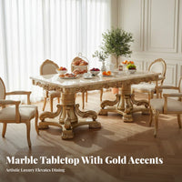 European Design Luxury Dining Set Piano Varnish Finish Finish Rectangular Marble Top Dining Table Nailhead Trim for Homeowners, Hosts, Restaurant
