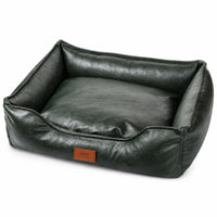 Bolstered Leather Dog Bed Cushioned Leather Pet Bed Easy-to-Wipe Scratch-Resistant for Young Dogs