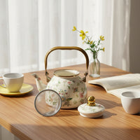 Teapot with Infuser Gold Enamel Floral Teapot Porcelain Enameled Kitchenware for Kitchen Counter