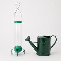Bird Feeder House with Feed Silo, Hanging Bird Feeder Dispenser Made of Green Metal, for Garden & Balcony, Easy to Clean