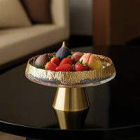 Hammered Fruit Dish with Metal Base Clear Pedestal Fruit Bowl Textured Pedestal Serving Bowl Round for Dining Table, Sideboard