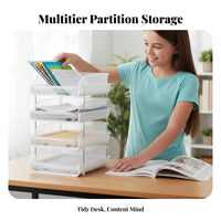 Multi-Tier Desk Organizer Easy Reach Stackable Sliding Tray Sturdy Construction