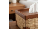 Woven Tissue Box Luxury Feel Straw Weave Tissue Container Minimalist for Bedroom