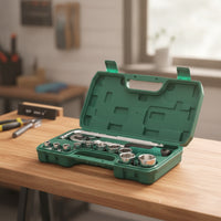 Chrome-Finished Socket Wrench Set Polished Ratchet and Socket Set Hard Shell Tool Kit with Toolbox Compact for Car Maintenance, Workshop