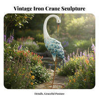 Iron Crane Statue Retro Design Metal Crane Statue Oversized Avian Yard Art Lifelike Design Metal Elegant Waterfowl Garden