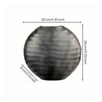 Vase with Wave Texture Lustrous Metal Vase Round for Living Room