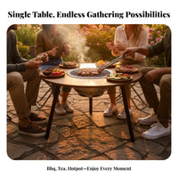 Folding Design Foldable Round Grill Table Space-Saving Foldable Cook Station Multi-Functional Portable Furniture Easy to Transport for Tea Lovers, Apartment Dwellers, Backyard, Balcony, Picnics, Camping