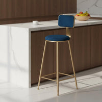 Upholstered Bar Stool with Backrest Light Elegant Design Gold Metal Frame High Stool Modern Kitchen Island Chair for Cafe, Reception Desk