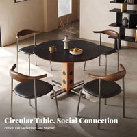 Round Dining Table functionalist Design Pedestal Table with interconnected Legs Retro Modernperiod Modern aesthetic Furniture for Homeowners, Families, Office, Kitchen