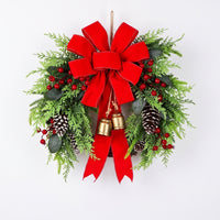 Christmas Wreath with Bow Festive Christmas Wreath with Bells Holiday Door Hanger for Entryway, Fireplace