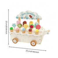 Wooden Ice Cream Cart Rolling Wheeled Ice Cream Cart Interactive Play Plaything