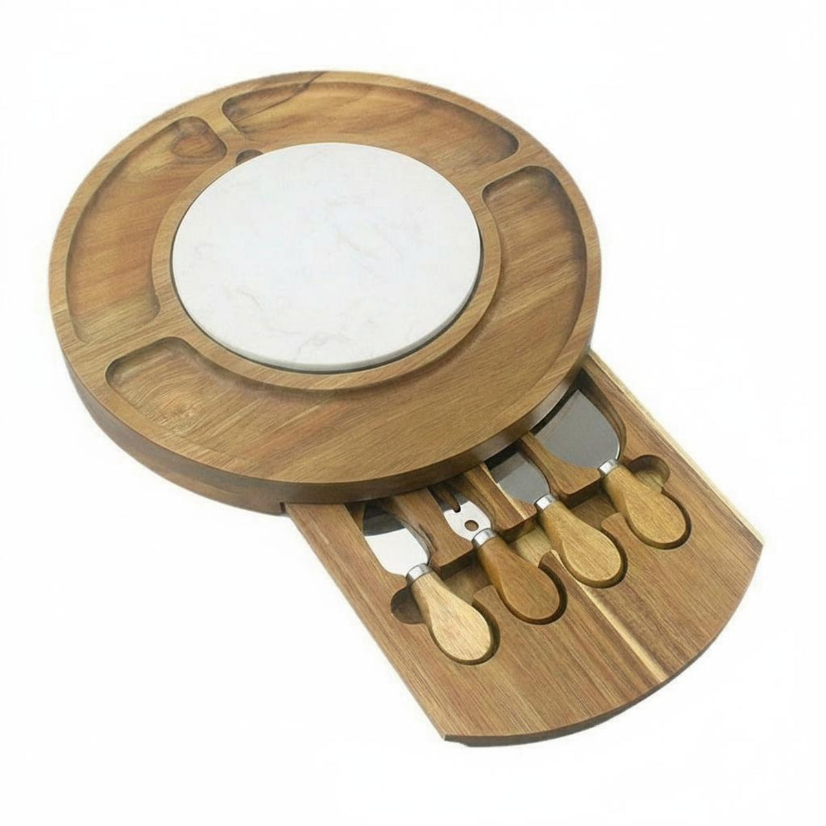 Wood Marble Cheese Tray Recessed Serving Sections Storage Cheese Board