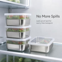Square 304 Stainless Steel Food Storage Container Set for Refrigerator, Fruit, and Vegetable Storage