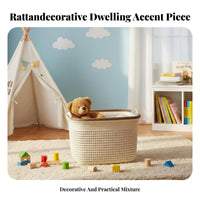 adaptable Faux Rattan basket Woven Design Storage container adaptable Laundry Hamper Portable for Families, households, Students, Playroom, Bedroom, Living Room, Bathroom