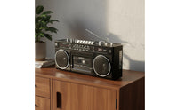 Multifunction Retro 80s Design Boombox Powerful Bass Retro Cassette Boombox SD Card and USB Input AM Frequency Modulation SW Radio Two Power Supply for Outdoor