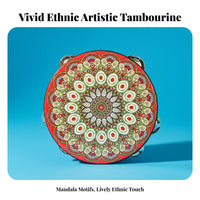 Traditional Artistic Print jingling disc Tambourine Educational Toy drumed Tambourine Easy to Play Dance Accessory Lightweight for entertainers, Music Students, Kindergarten, Cultural celebration, Stage Performance, Sporting events