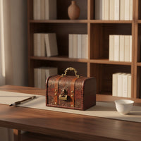 Wooden Chest with Curved Lid Rustic Wooden Storage Chest with Handle Jewelry Organizer with Lock Portable Retro for Desks