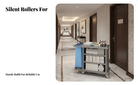 Room Service Cleaning Cart Large Capacity Hotel Service Cart Easy Maneuverability Multi-Shelf Utility Trolley for Cleaners, Hotels, Guesthouses, Spas