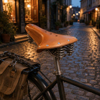 Metal Springs Vintage Leather Bike Saddle Orange Finish Sprung Cycle Saddle Raised Tapered Nose Retro Cycle Seat Shock Absorption