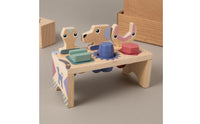 Natural Wood Finish Wooden Tool Bench Brightly Colored Tool Bench Toy Peg-and-Slot Construction Workbench Educational for Children