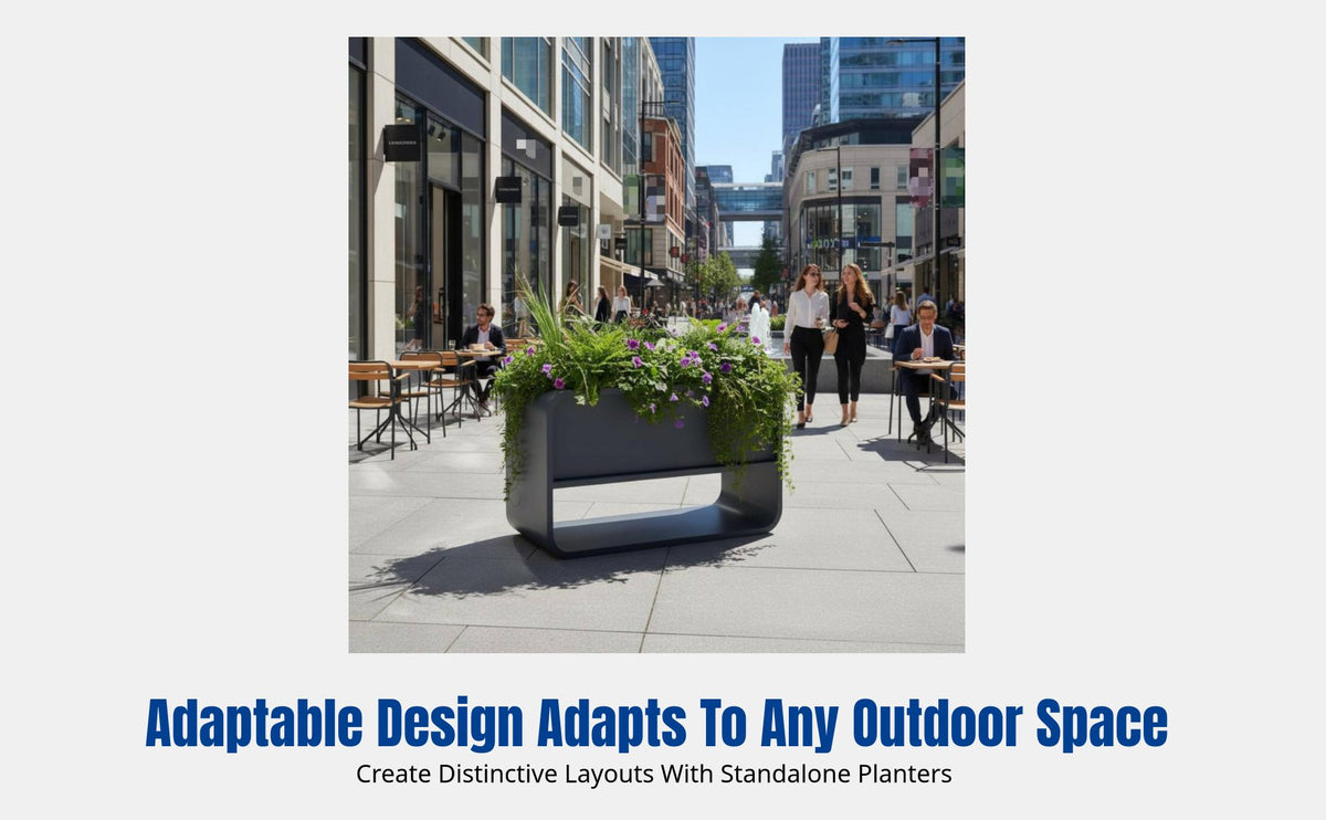 Outdoor Iron Planter Box, Galvanized Steel Divider Combo, Minimalist Design for Commercial Streets and Roadsides