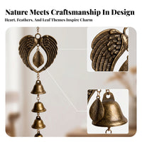 Angel Wing Wind Chime Bronze-Toned Leaf Center Chime Metal Angel Ornament Decorative for Garden