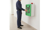 Emergency Entry AED Storage Cabinet Clear Window AED Cabinet Glass Door Defibrillator Alarm Box Lockable for Public Places, Schools, Offices