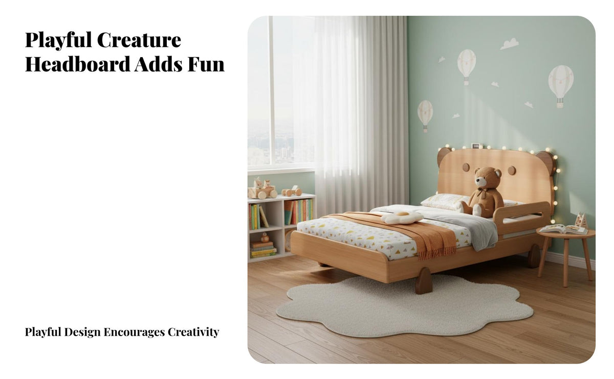 Solid Wood Single Bed Guardrails Wooden Bed with Guardrail Rounded Edges for Young Children, Parents, Bedroom, Small Apartment, Playroom