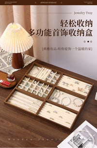 Walnut Wood Grain Jewelry Tray, Small Drawer Organizer for Necklaces, Rings, Earrings, Bracelets