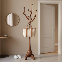 Multi-Hook Solid Wood Hat and Coat Stand Stable Base Entryway Standing Hanger Polished Finish Wooden Coat Tree for Bedroom, Office