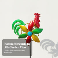 Multicolor Chicken Wind Spinner Painted Finish Metal Garden Stake Ornament Circular Frame Chicken Stake Ornament Pronged Support for Lawn, Courtyard