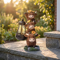 Scottish Cow Sculpture Statue with Lantern Rustic Scottish Cow Sculpture Statue Farmhouse for Homeowners