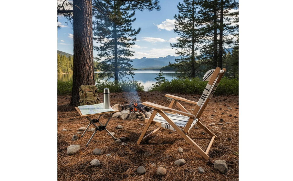 Portable Camping Lounger Foldable Design Wooden Beach Chair With Headrest Pillow Folding Deck Chair for Garden, Patio, Poolside