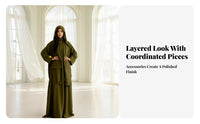 Abaya with Attached Hijab Embroidered Heart Embellishment Single-Piece Prayer Dress Abaya with Hijab Crinkle Material Long