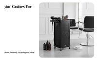 Lockable Locking Hairdressing Trolley Multiple Slide-out Drawers Multi-Drawer Beauty Trolley 4 Universal Wheels Salon Equipment Large Capacity for Hair Stylists, Cosmetology Students, Pet Groomers, Barbershop, Barber Shop, Spa, Home Use