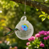 Hanging Hummingbird Feeder with Colorful Glass Wind Chime for Outdoor Garden