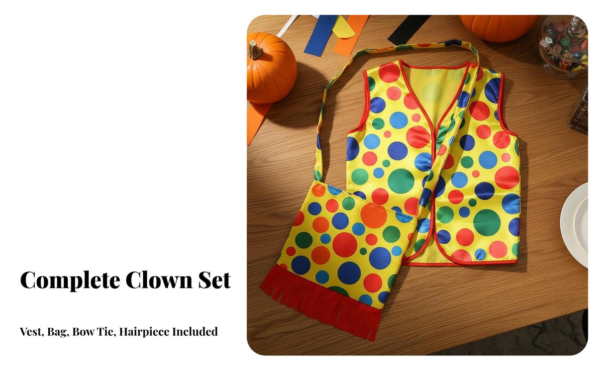 Funny Party Props Clown Costume Set Comfortable Polka Dot Clown Outfit Lightweight Breathable for Performers, Halloween, Stage Performances