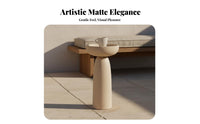 Outdoor Long-Lasting Pedestal Drink Table Minimalist Design Toadstool-Shaped Pedestal Stand Stsingle-Like Texture Living Room Furniture Waterproof Surface for Interior Designers, Homeowners, Apartment Dwellers, Balcony, Garden, Corners, Small Areas